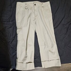 Harley Davidson Motorcycle Street Style Khaki Tan Cargo Capris Cuffed Size 8 Y2K